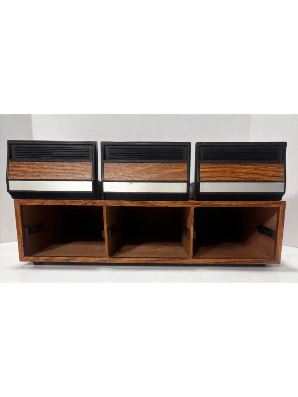 Vintage 80s Faux Wood Grain 42 Place Cassette Organizer With 3 Drawers